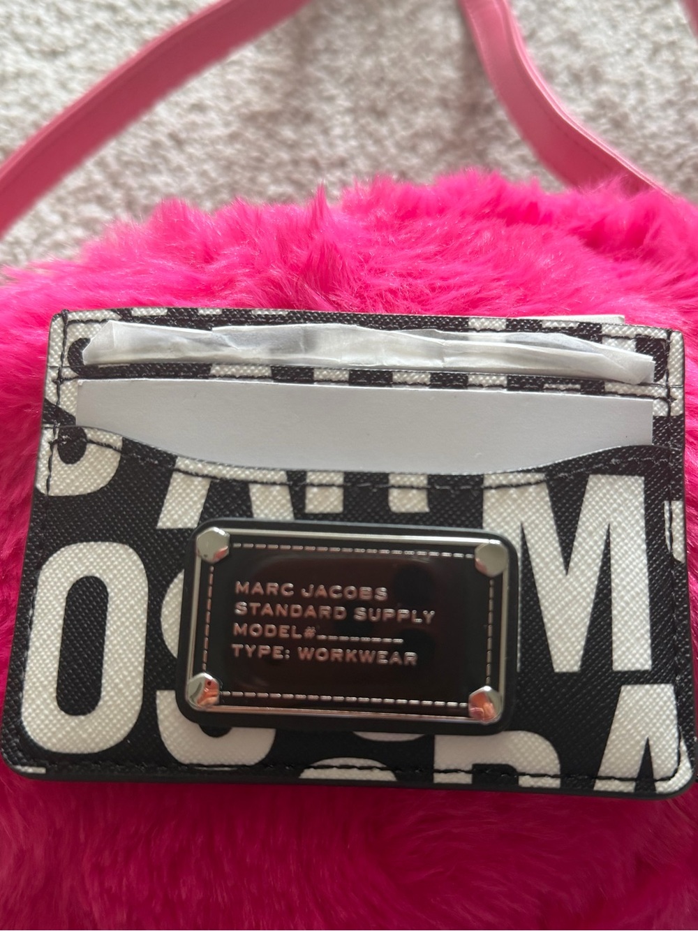 Marc Jacobs Hot Pink Faux-Fur Crossbody with Logo Card Holder